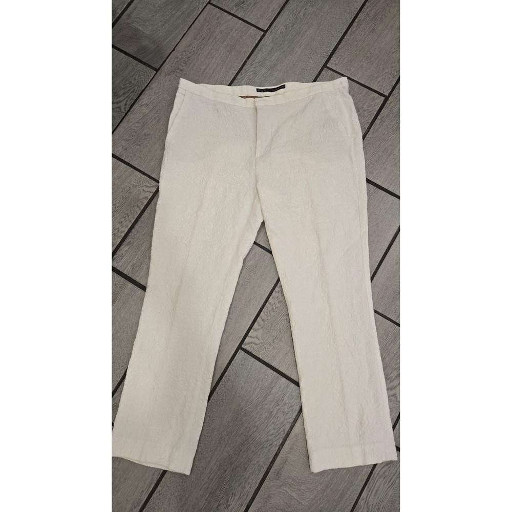 Zara Basic Off White Floral Paisley Jacquard Straight Leg Trousers XL